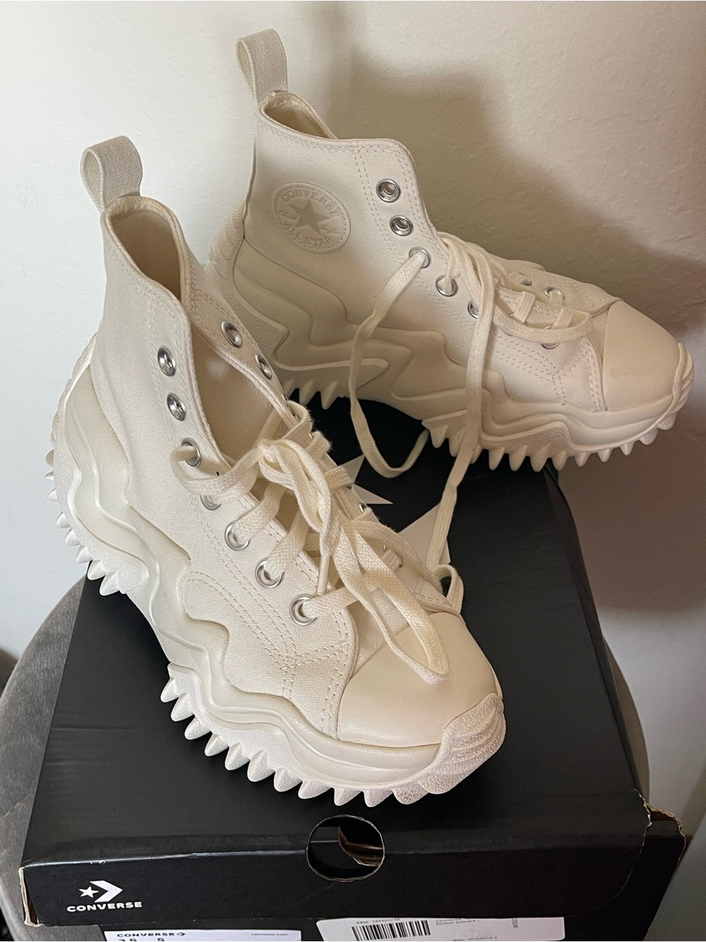 Converse Run Star Hike High-Top Sneakers in Off-White/Cream - Picture 9 of 10